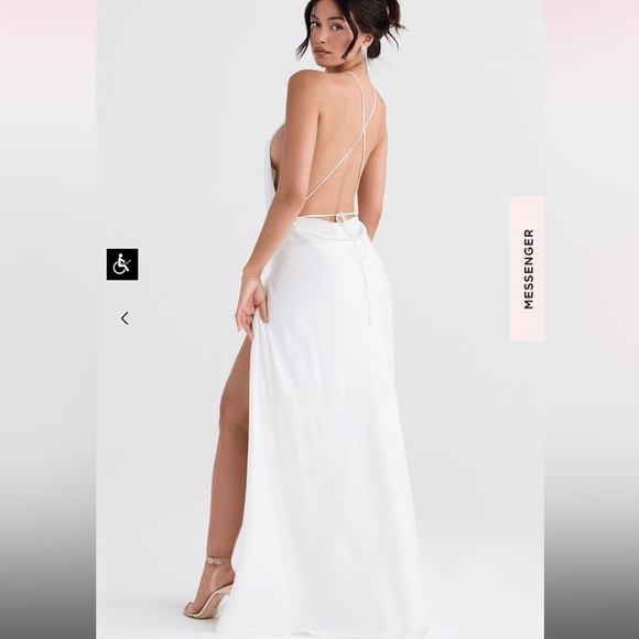 House of CB Zanab Thigh High Slit Open Back Satin Maxi Dress Ivory Cream 🤍 - Picture 10 of 16